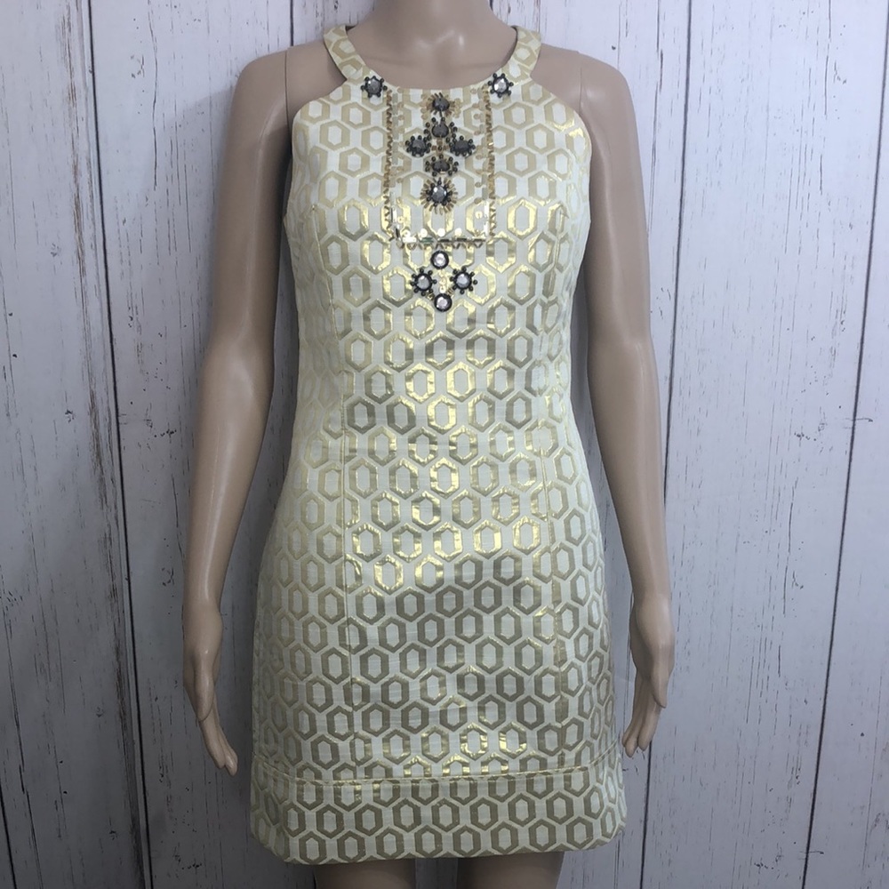 Antho Pniinp Gold Sleeveless Embellished Dress Sm